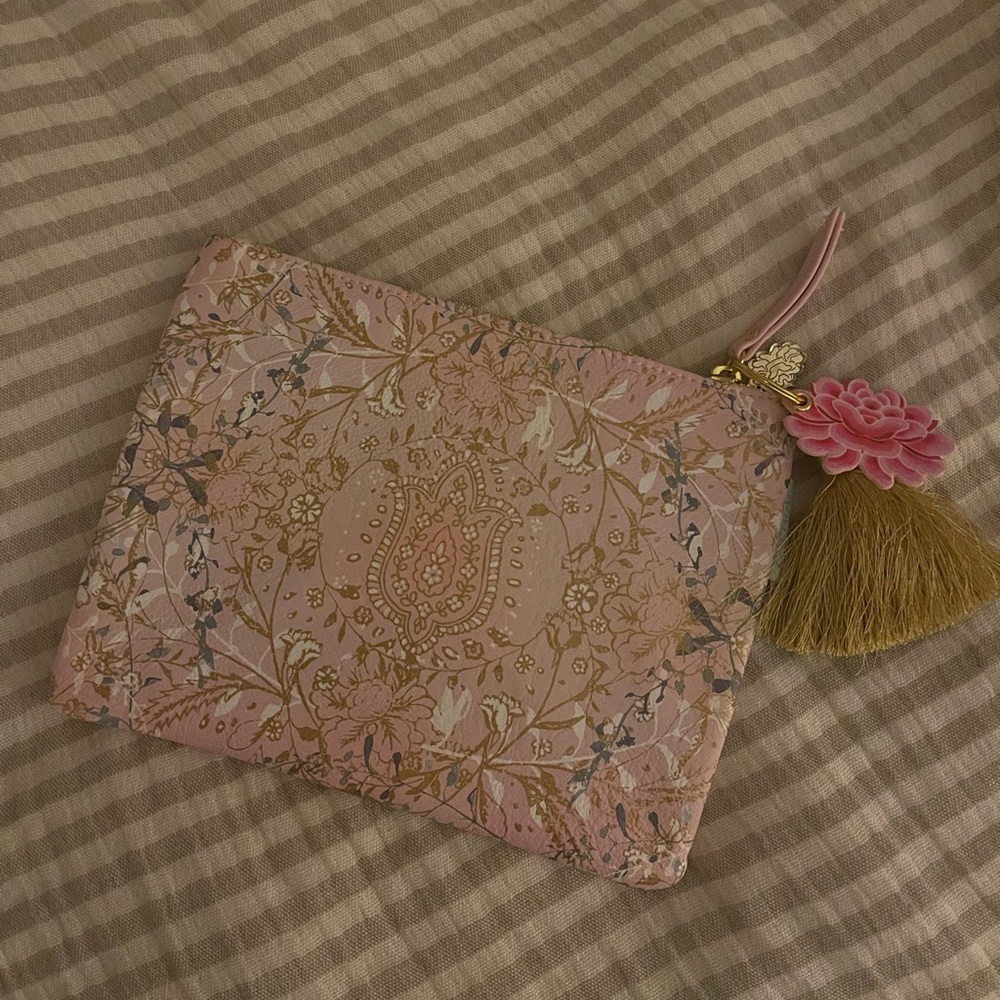 Papaya Pink and Gold Floral make up bag